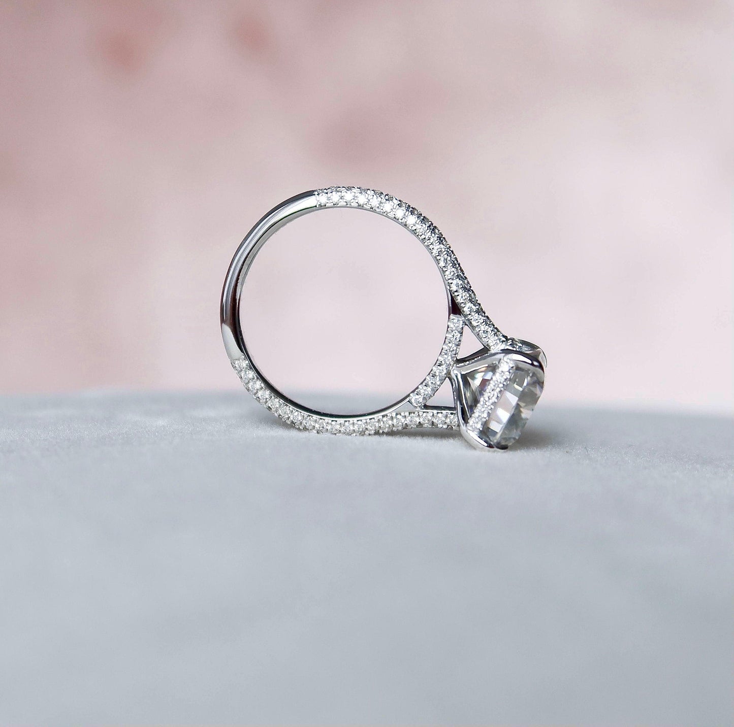 6.0CT Elongated Cushion Cut Halo Moissanite Diamond Pave Engagement Ring