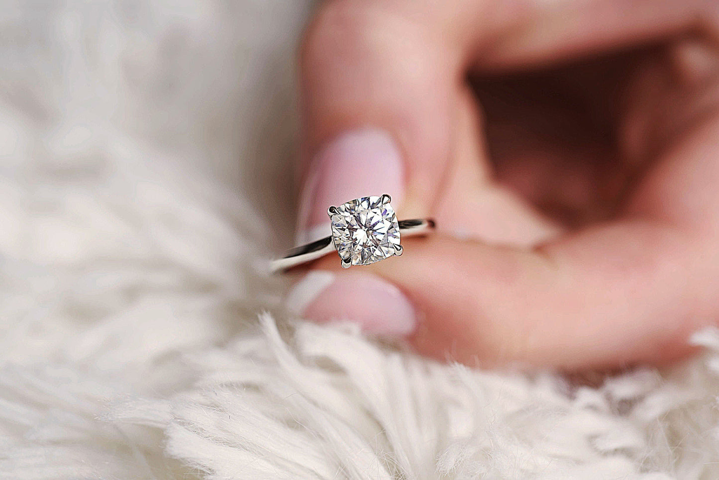 2.0CT Cushion Cut Hidden Halo Moissanite Diamond Engagement Ring