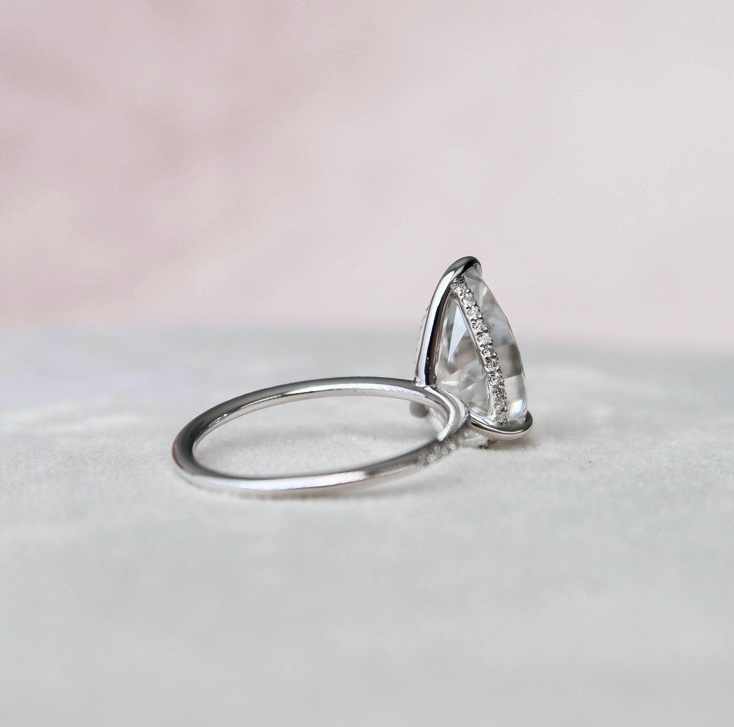 4.50CT Pear Cut Pave Moissanite Diamond Hidden Halo Engagement Ring
