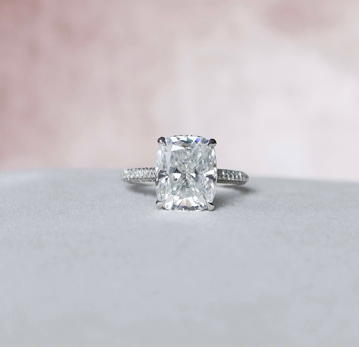 6.0CT Elongated Cushion Cut Halo Moissanite Diamond Pave Engagement Ring