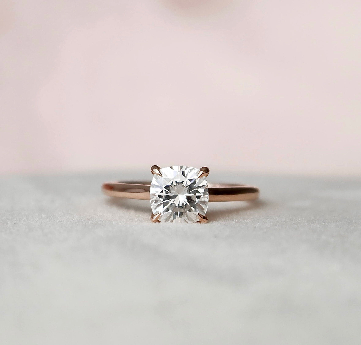 2.0CT Cushion Cut Hidden Halo Moissanite Diamond Engagement Ring