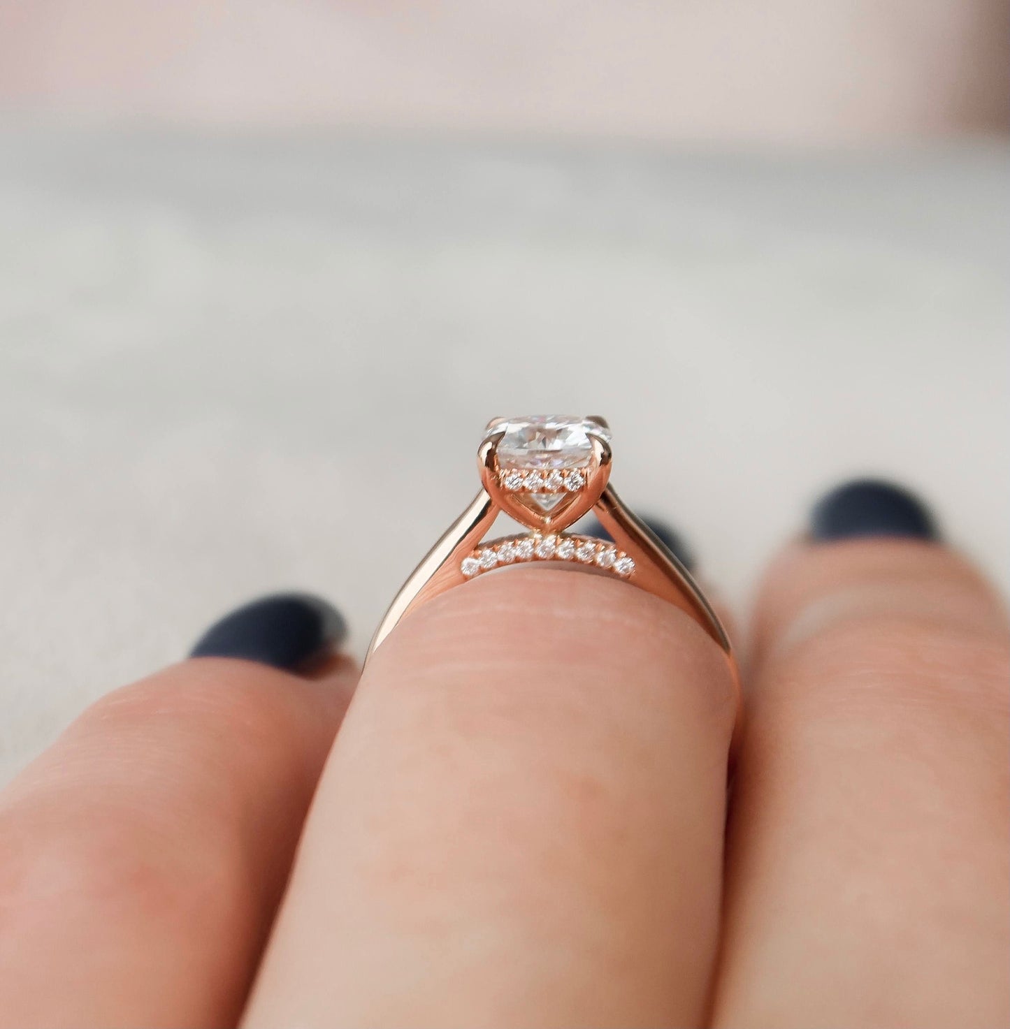 2.0CT Cushion Cut Hidden Halo Moissanite Diamond Engagement Ring