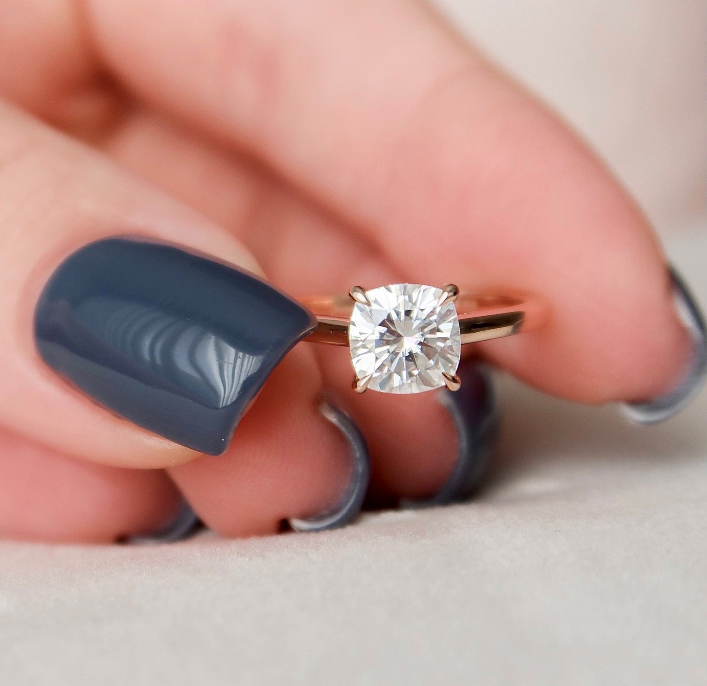 2.0CT Cushion Cut Hidden Halo Moissanite Diamond Engagement Ring