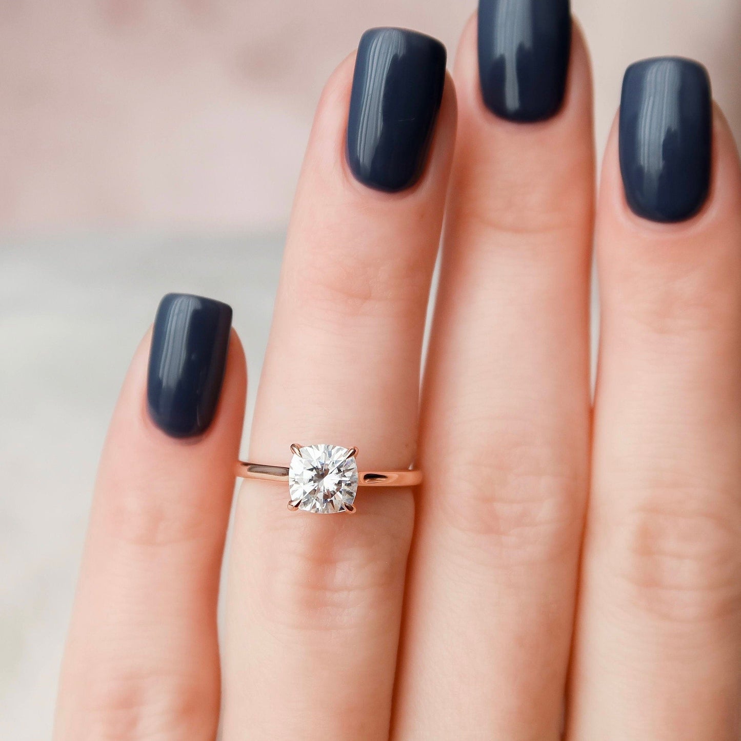 2.0CT Cushion Cut Hidden Halo Moissanite Diamond Engagement Ring
