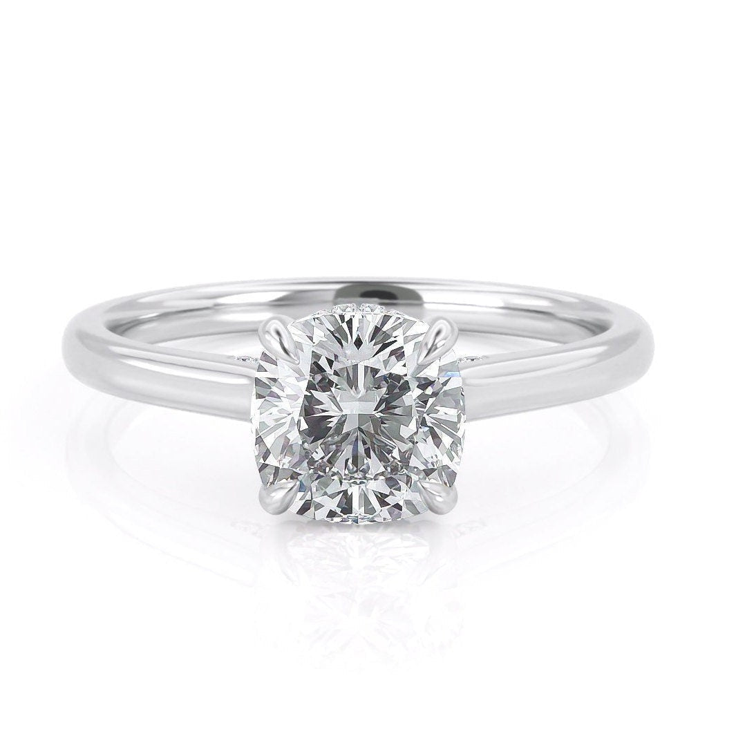 2.0CT Cushion Cut Hidden Halo Moissanite Diamond Engagement Ring