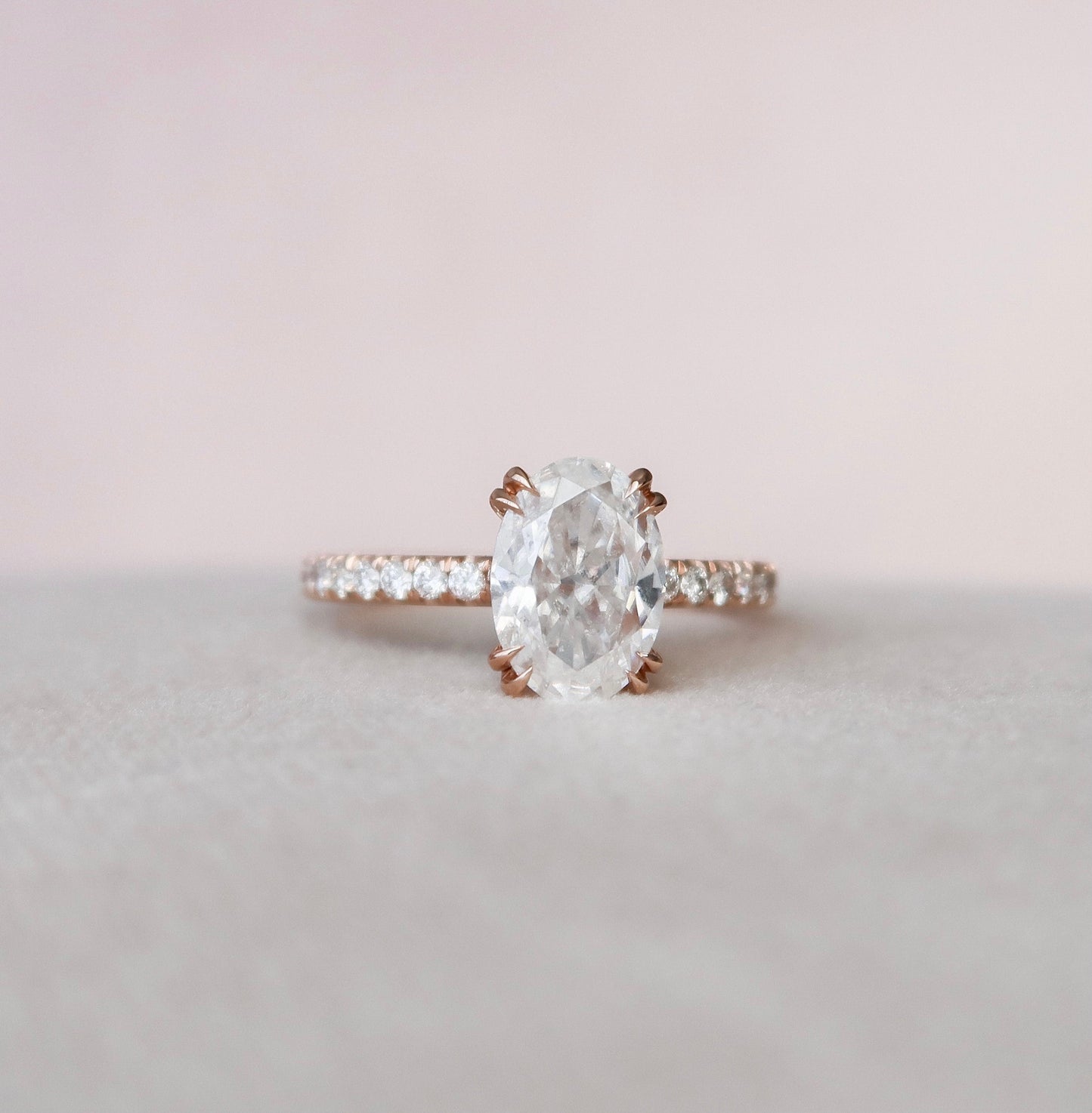 2.0CT Oval Cut Unique Hidden Halo Moissanite Diamond Pave Engagement Ring