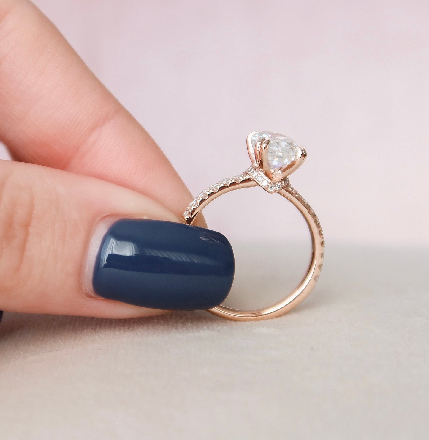 2.0CT Oval Cut Unique Hidden Halo Moissanite Diamond Pave Engagement Ring