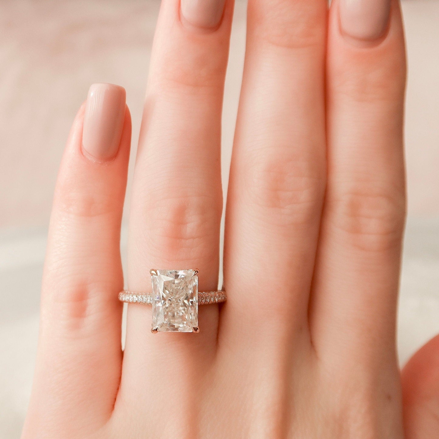 5.50CT Radiant Cut Four Prong Moissanite Halo Engagement Ring