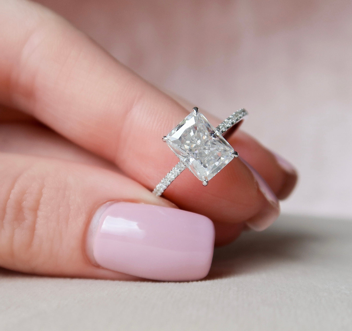 3.50CT Radiant Cut Moissanite Hidden Halo Diamond Engagement Ring