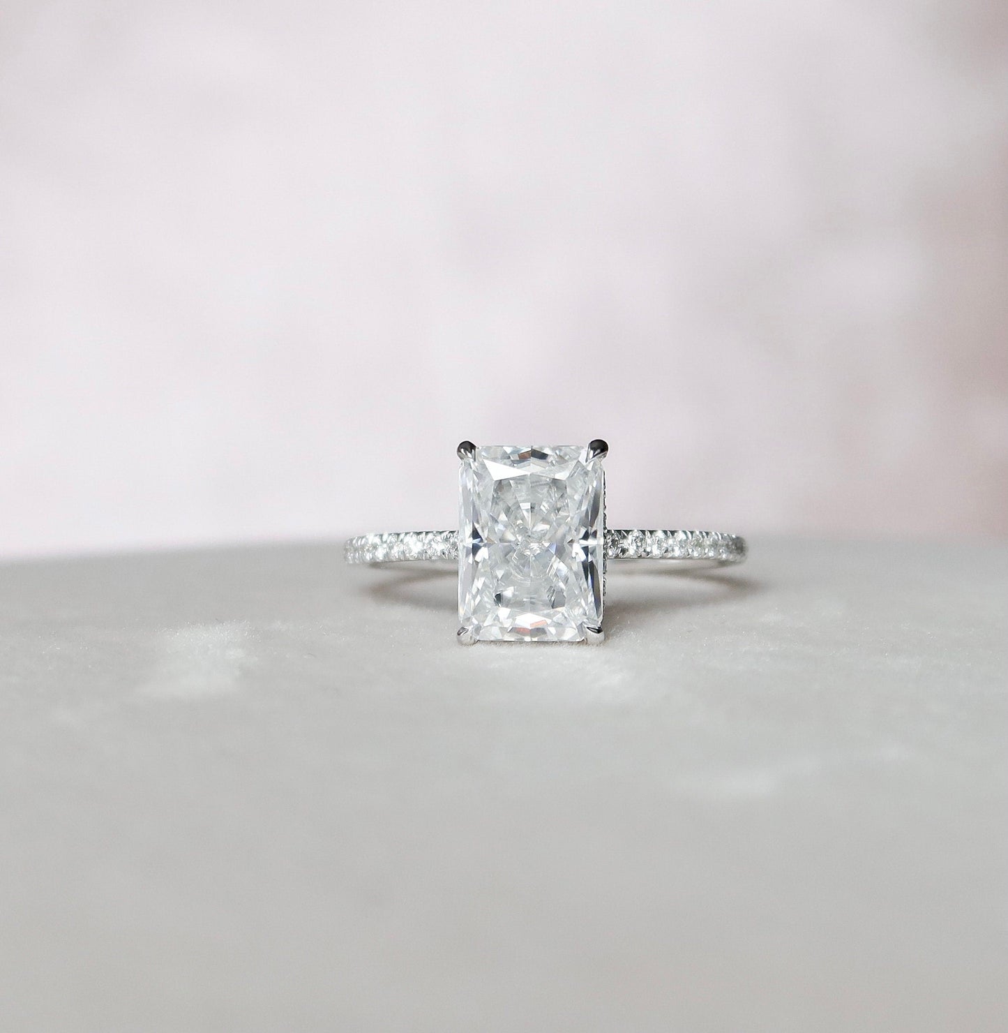 3.50CT Radiant Cut Moissanite Hidden Halo Diamond Engagement Ring