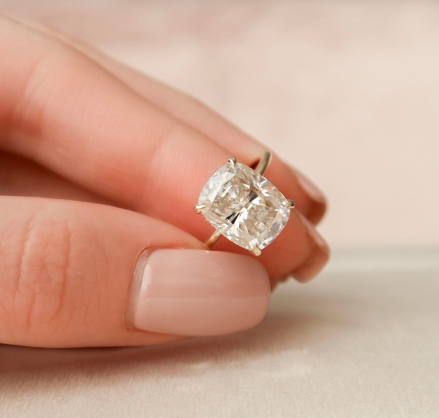 6.0CT Elongated Cushion Cut Hidden Halo Moissanite Diamond Engagement Ring