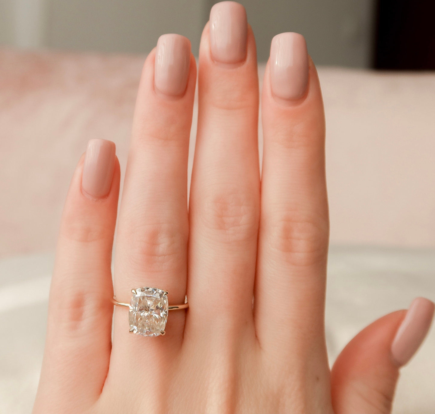 6.0CT Elongated Cushion Cut Hidden Halo Moissanite Diamond Engagement Ring