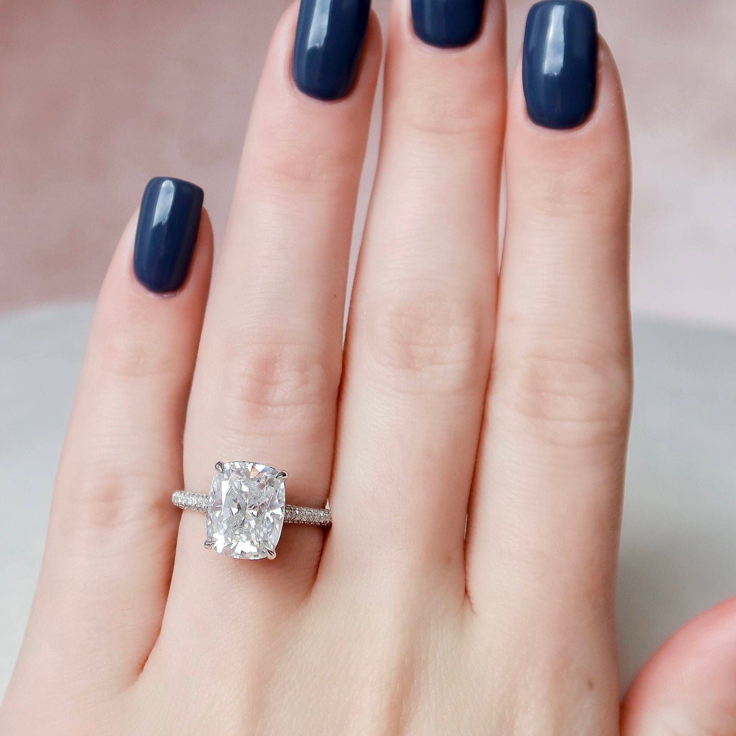 6.0CT Elongated Cushion Cut Halo Moissanite Diamond Pave Engagement Ring