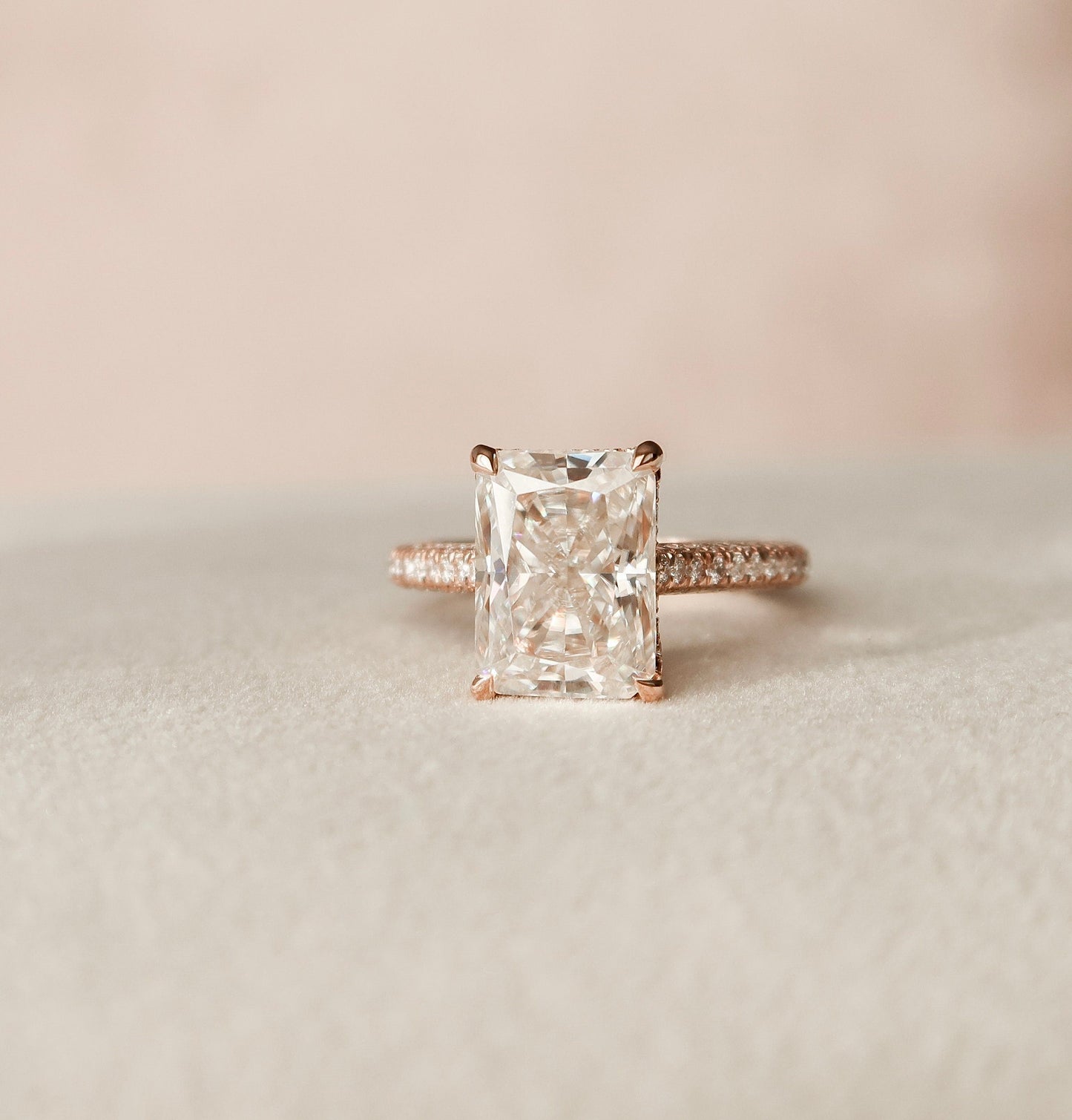 5.50CT Radiant Cut Four Prong Moissanite Halo Engagement Ring