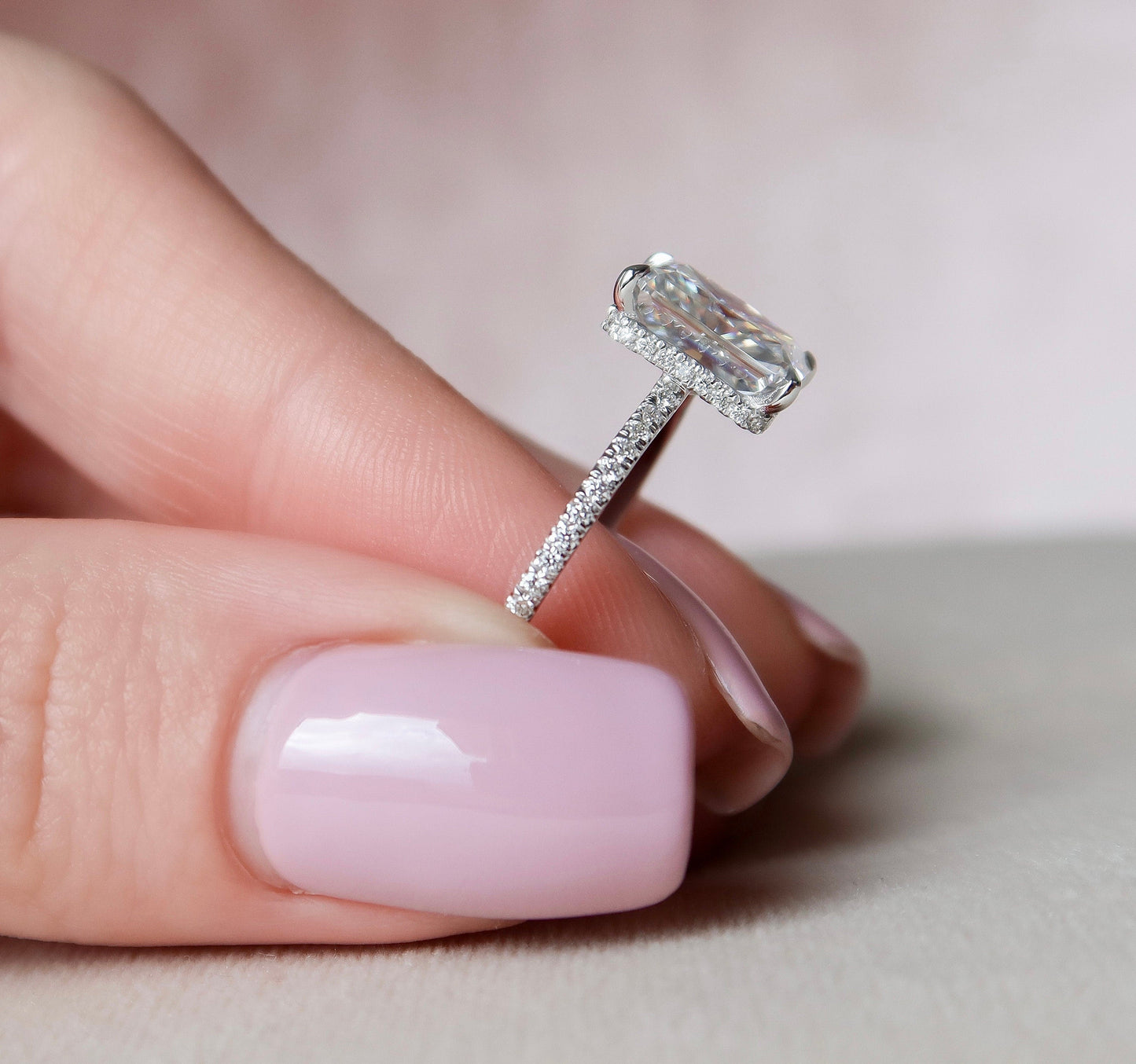 3.50CT Radiant Cut Moissanite Hidden Halo Diamond Engagement Ring