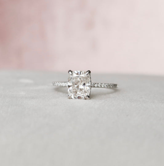2.5 CT Emerald Cut  Hidden Halo Moissanite Engagement Ring