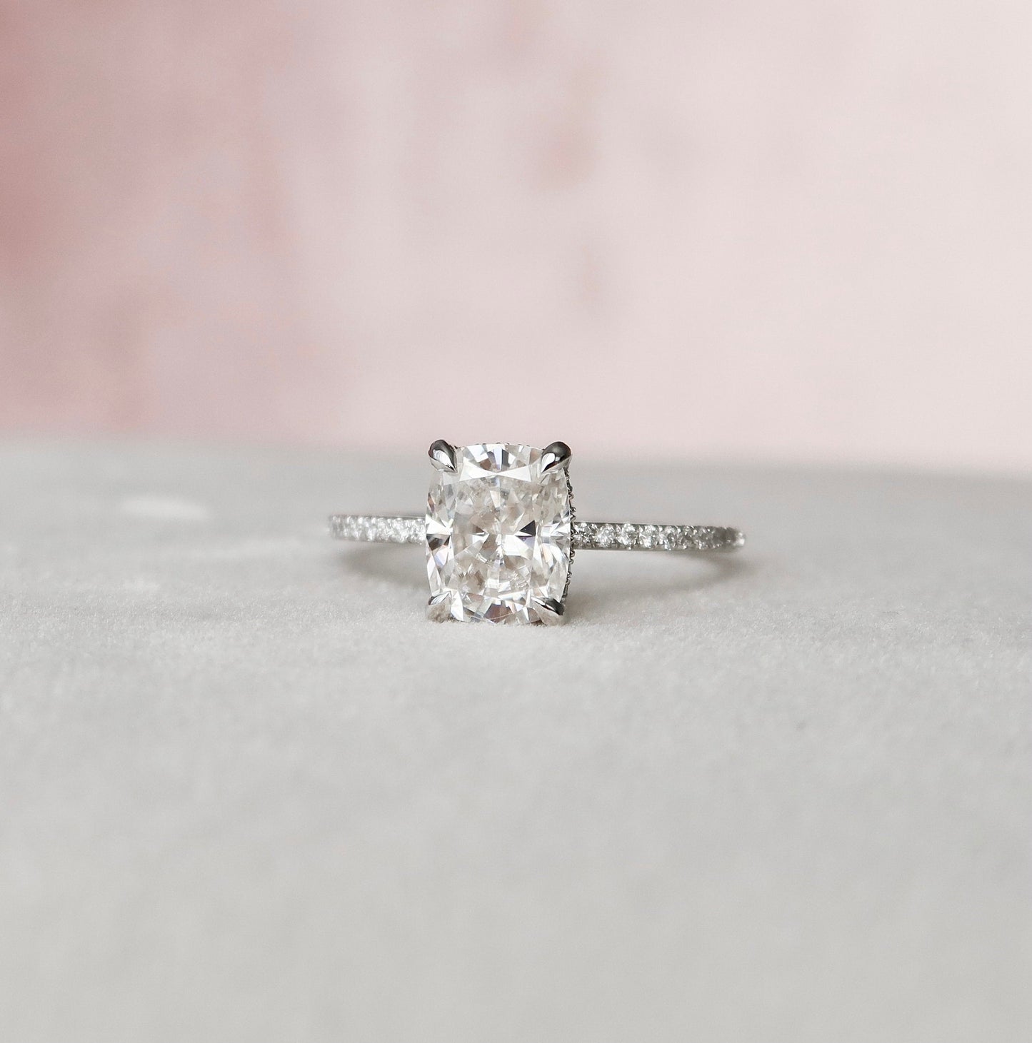 2.50CT Elongated Cushion Cut Hidden Halo Moissanite Moissanite Engagement Ring