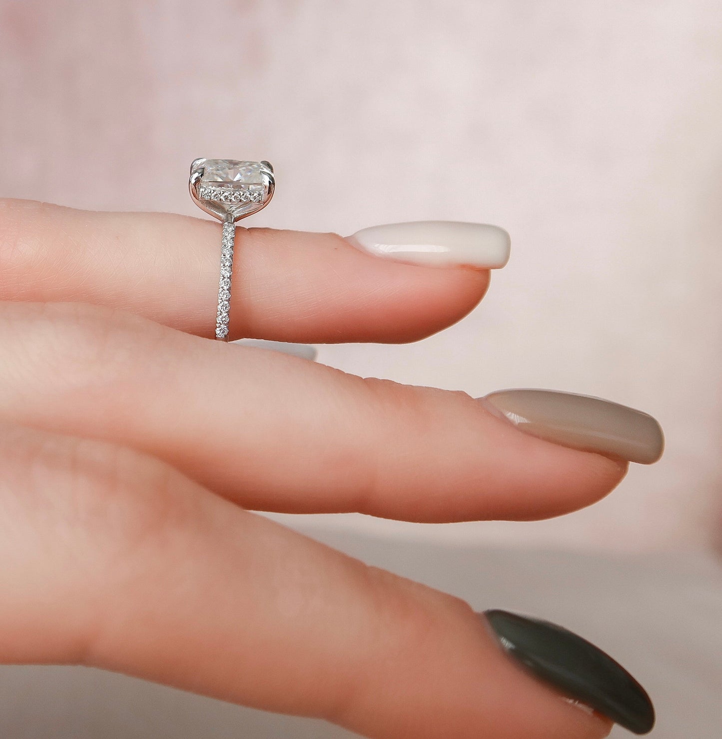 2.50CT Elongated Cushion Cut Hidden Halo Moissanite Moissanite Engagement Ring