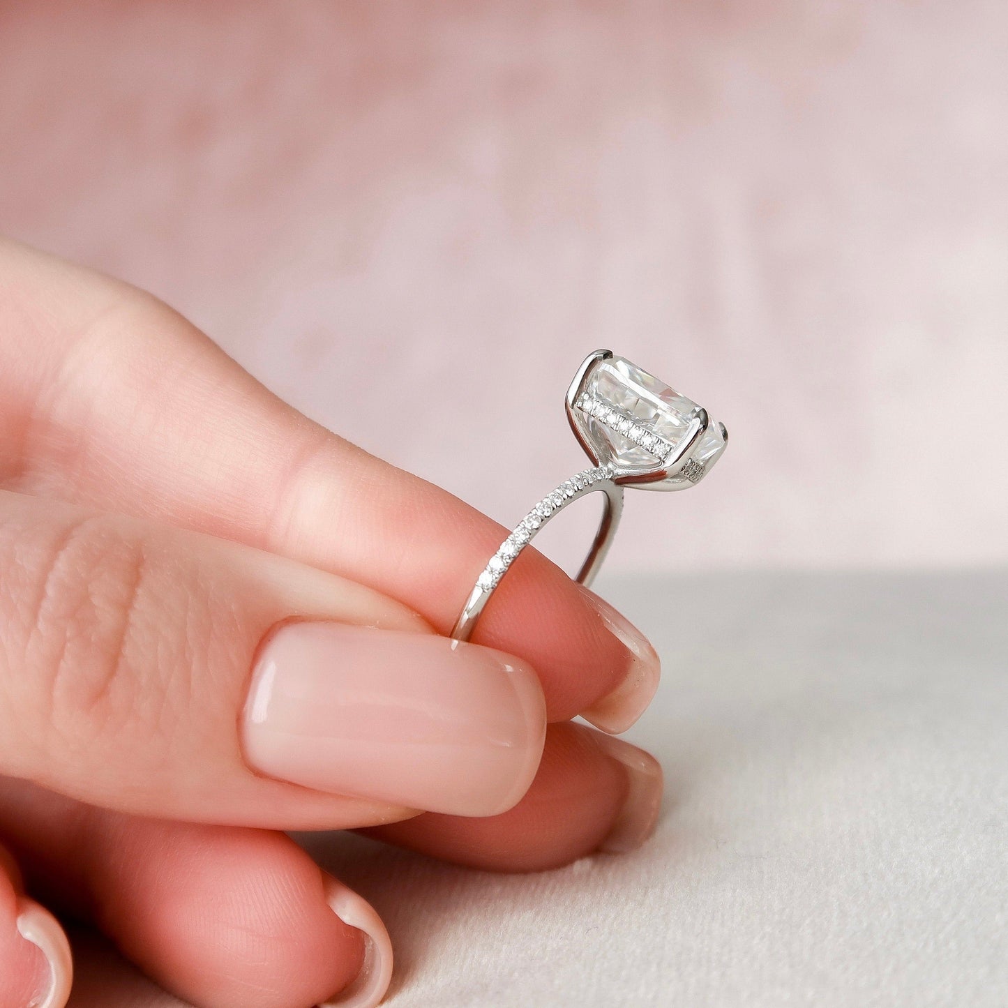 6.0CT Elongated Cushion Cut Moissanite Hidden Halo Engagement Ring