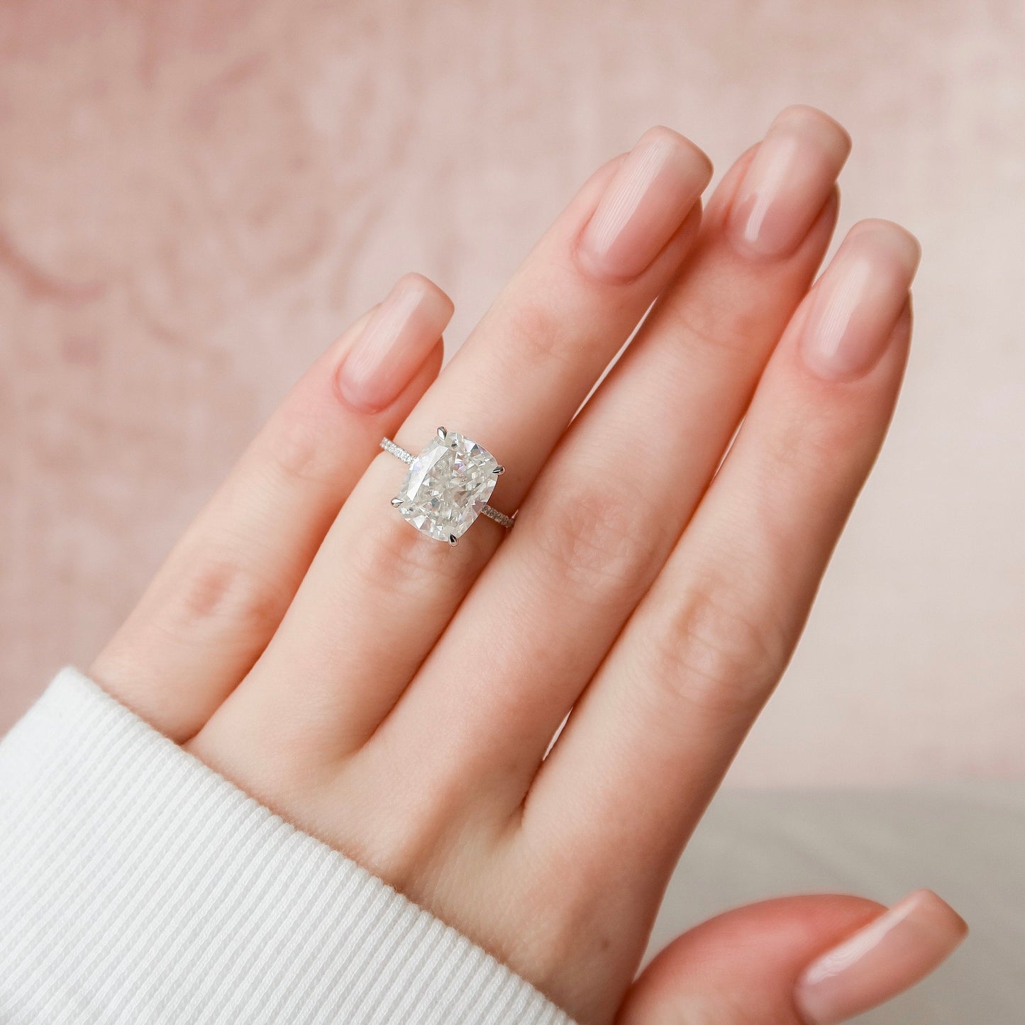 6.0CT Elongated Cushion Cut Moissanite Hidden Halo Engagement Ring