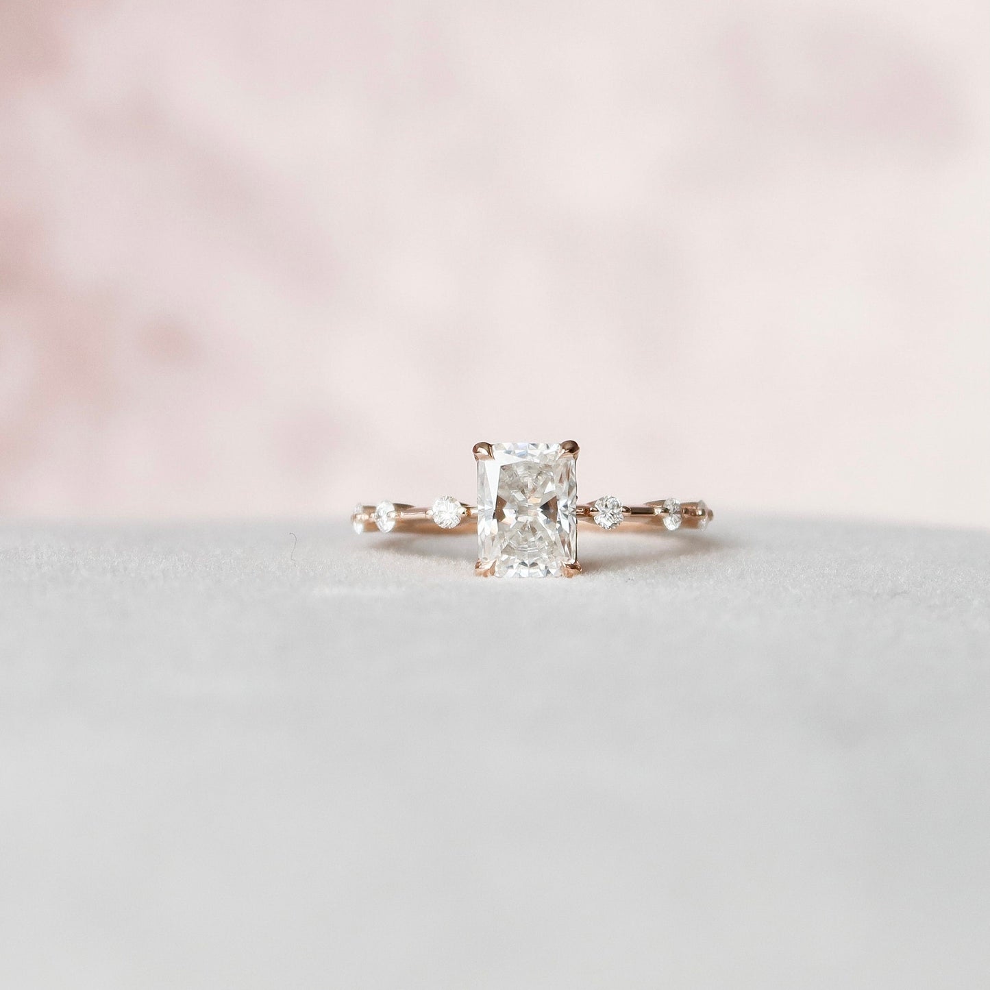 2.5CT Radiant Cut Moissanite Petite Pave Diamond Engagement Ring