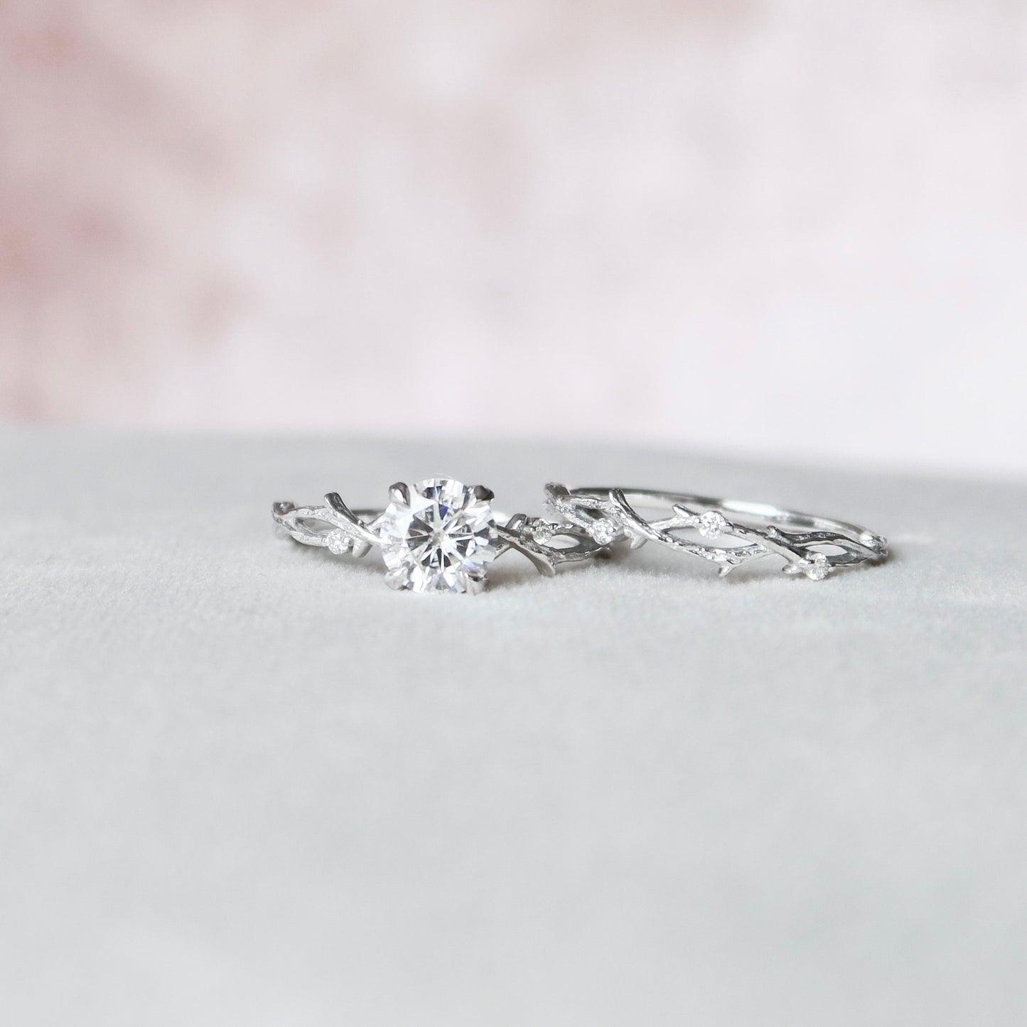 1.0CT Round Cut Nature Inspired Moissanite Engagement Ring
