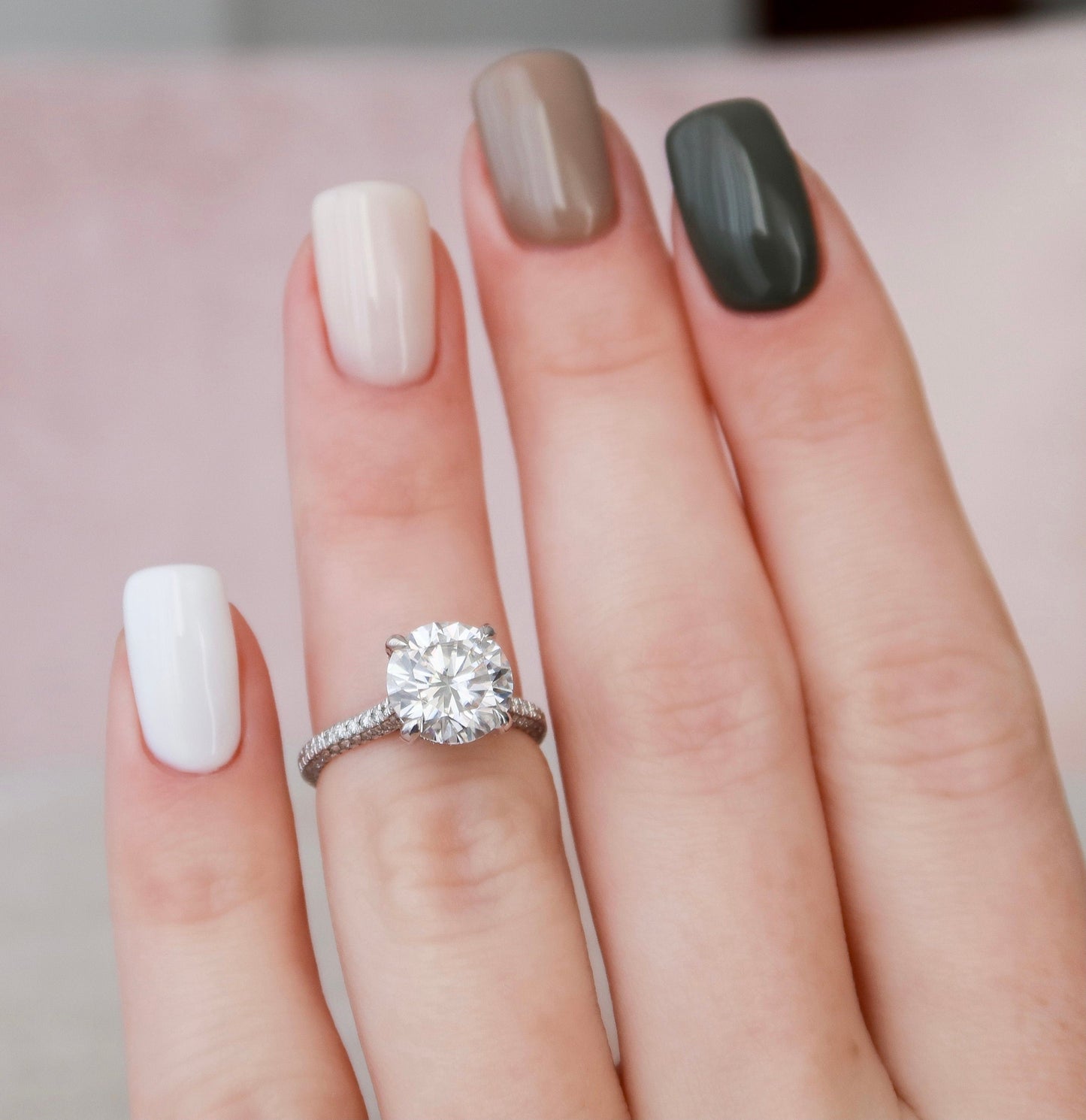 2.50CT Round Cut Hidden Halo Moissanite Diamond Engagement Ring
