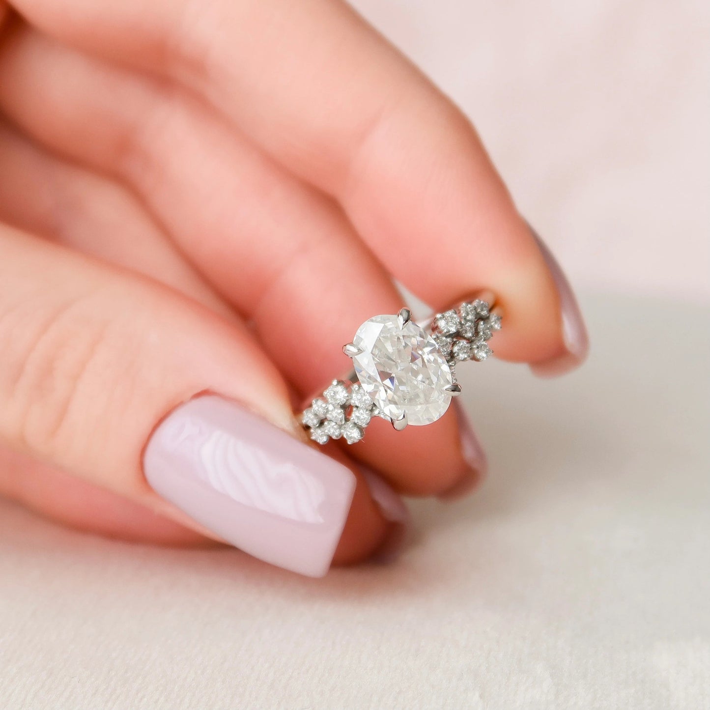 2.0CT Oval Cut Moissanite Halo Bridal Engagement Ring Set