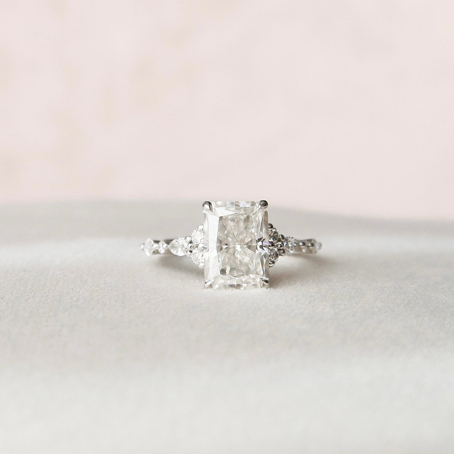 3.50CT Radiant Cut Cluster Moissanite Diamond Engagement Ring For Women
