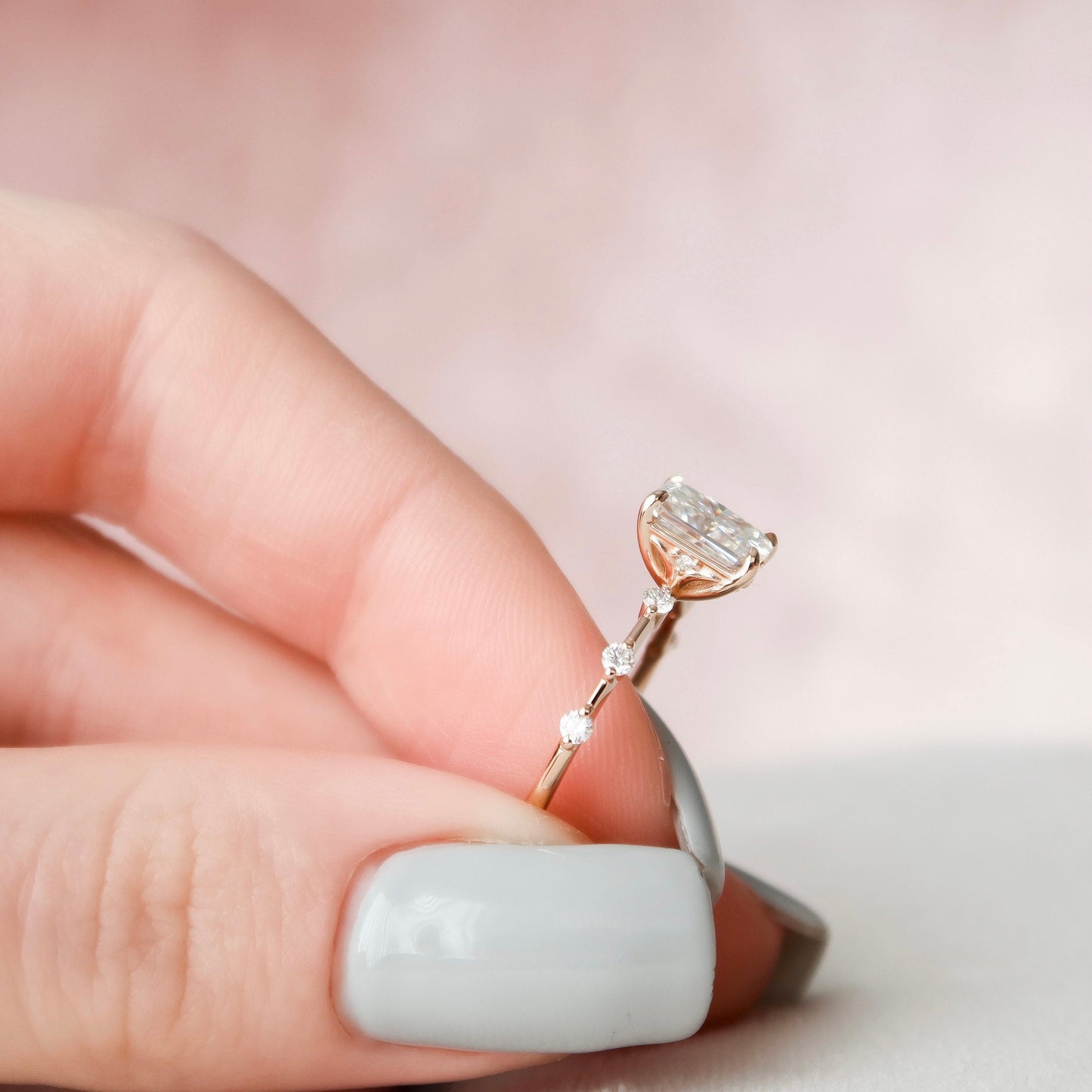 2.5CT Radiant Cut Moissanite Petite Pave Diamond Engagement Ring