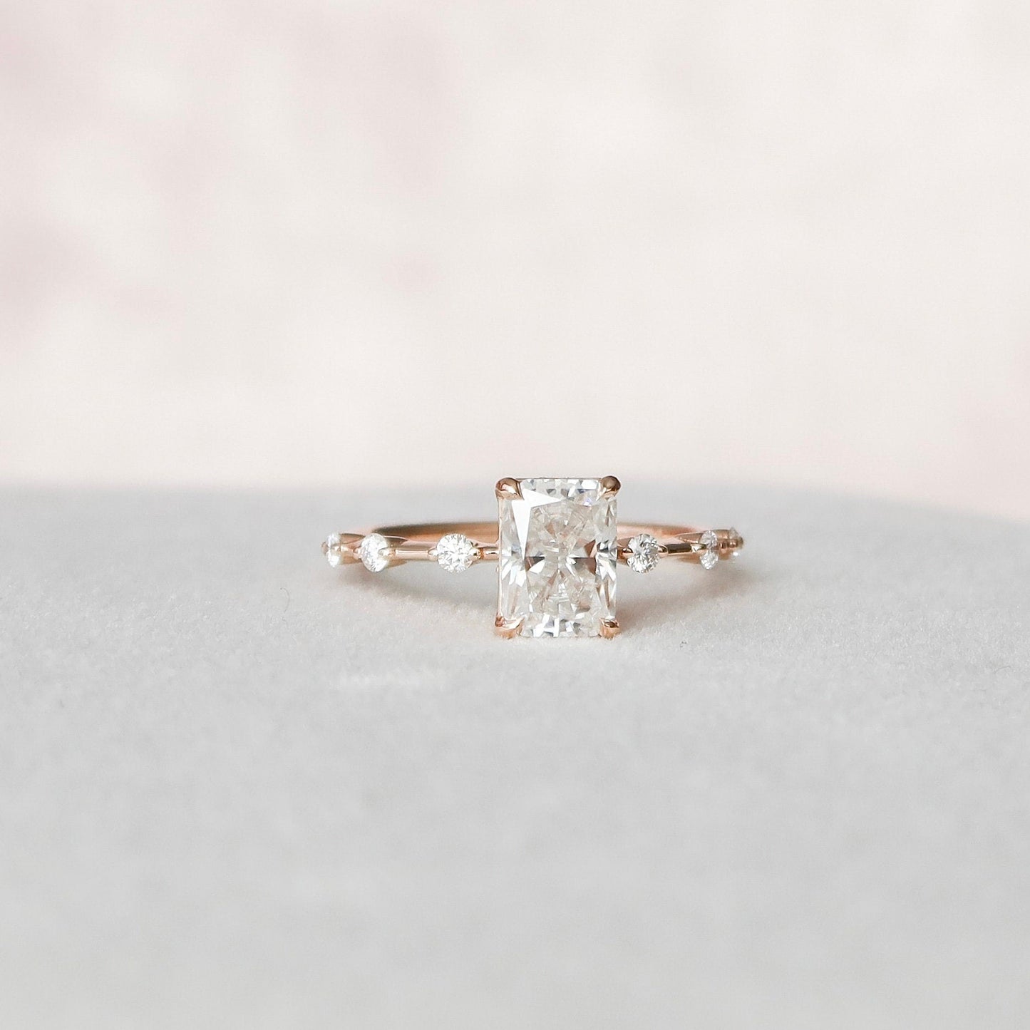 2.5CT Radiant Cut Moissanite Petite Pave Diamond Engagement Ring