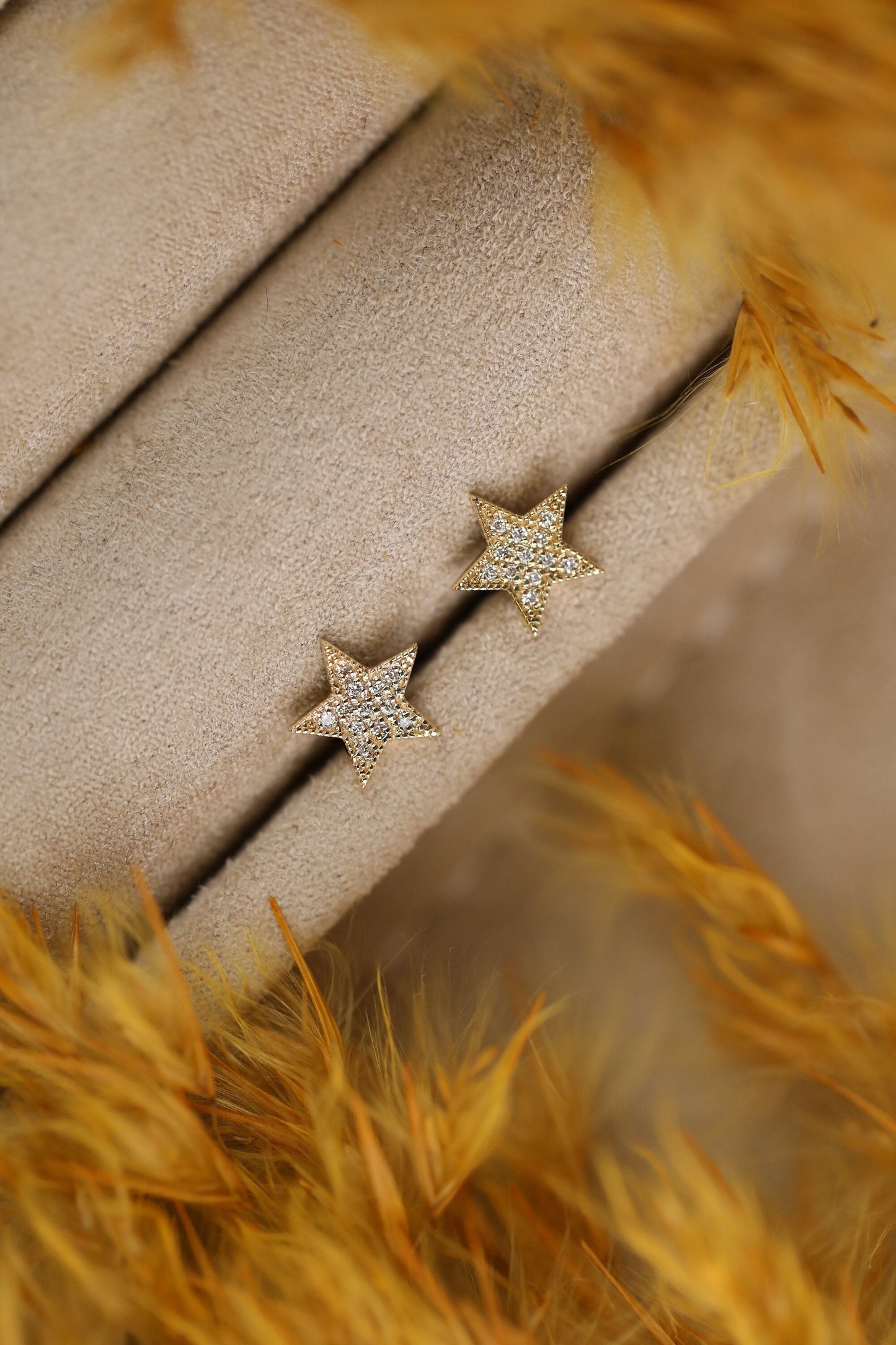 0.2CT Round Star Shaped Moissanite Diamond Stud Earrings In Solid Gold