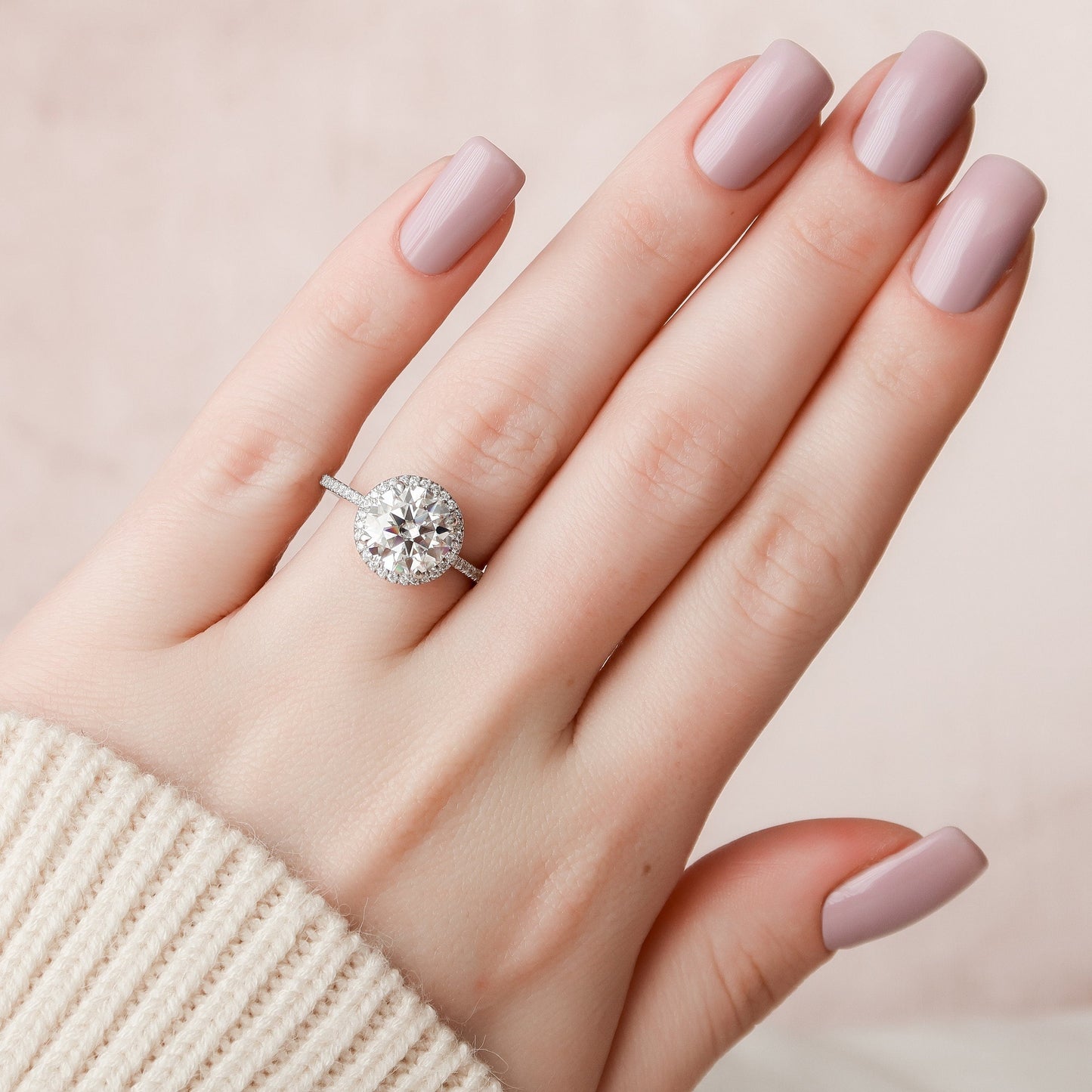3.0CT Round Cut Halo Moissanite Diamond Pave Engagement Ring