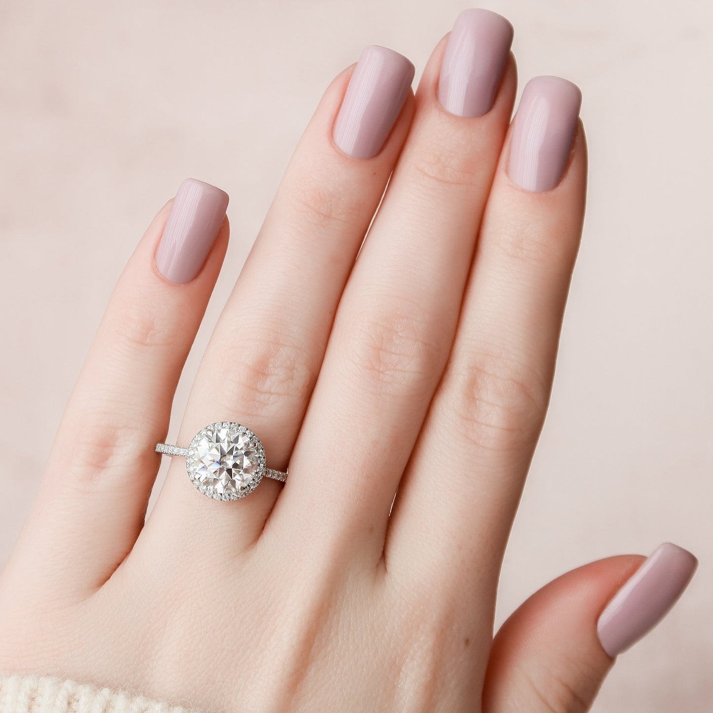 3.0CT Round Cut Halo Moissanite Diamond Pave Engagement Ring