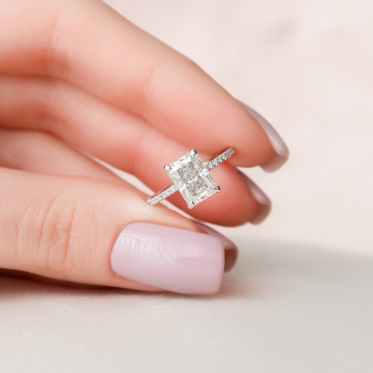 2.0CT Radiant Cut Moissanite Hidden Halo Engagement Ring