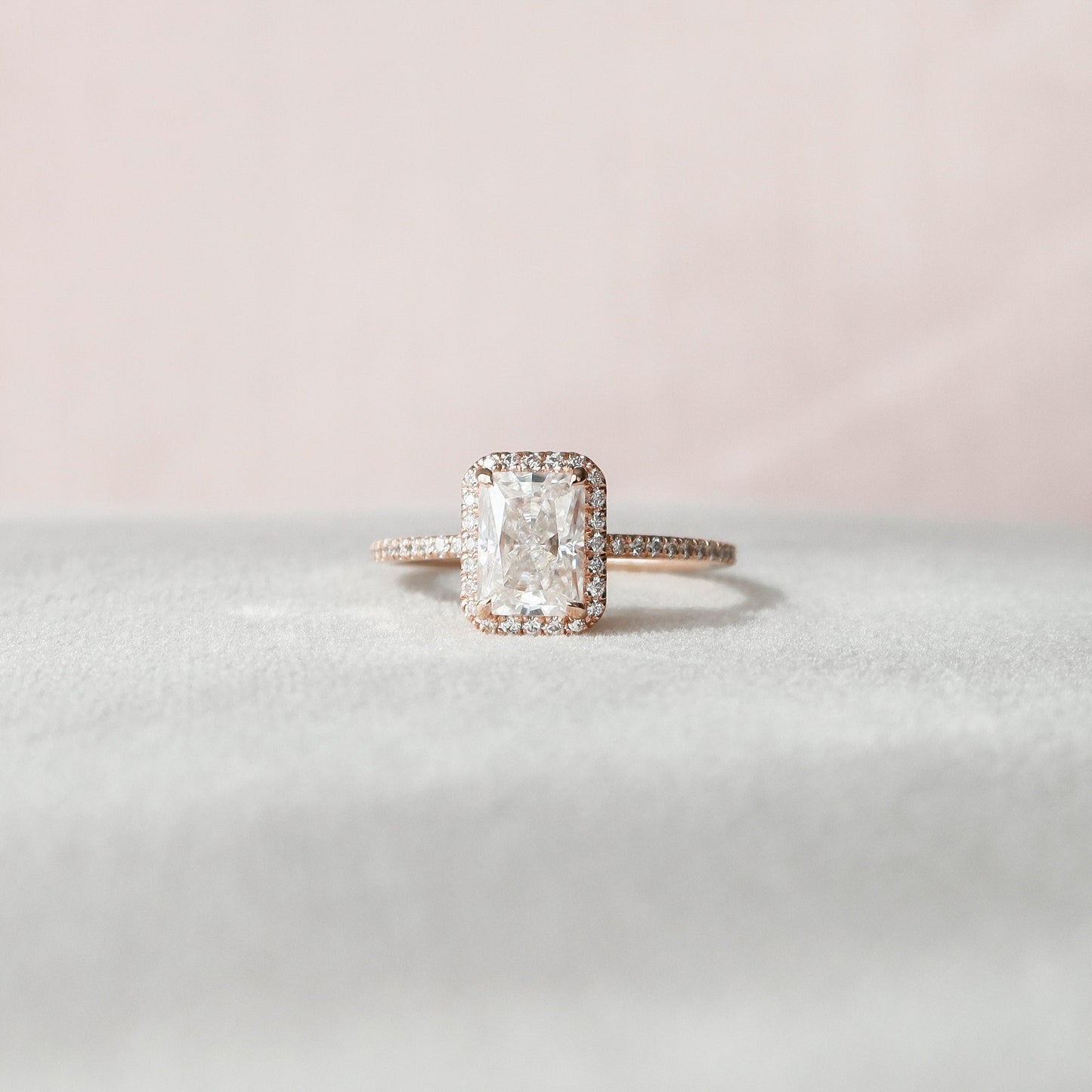 2.0CT Radiant Cut Halo Moissanite Diamond Pave Engagement Ring