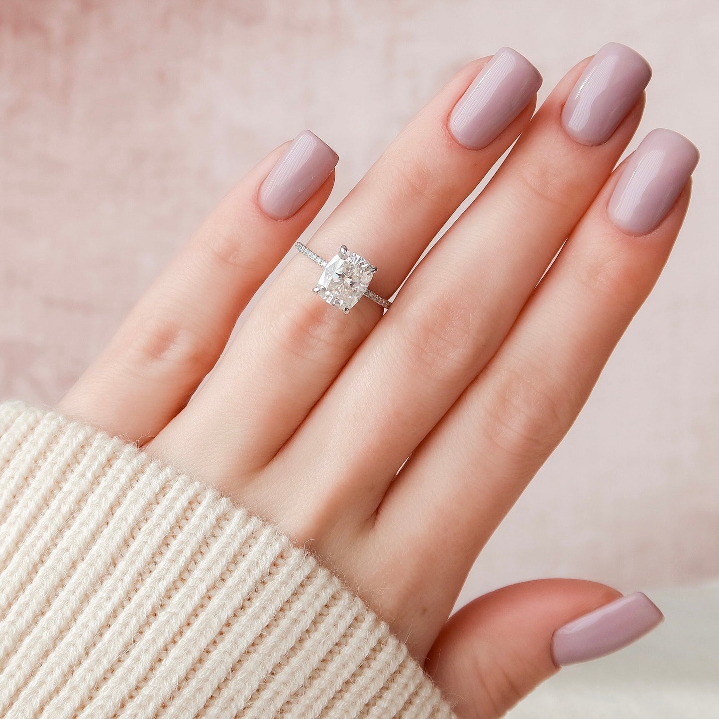 2.50CT Elongated Cushion Cut Hidden Halo Moissanite Moissanite Engagement Ring