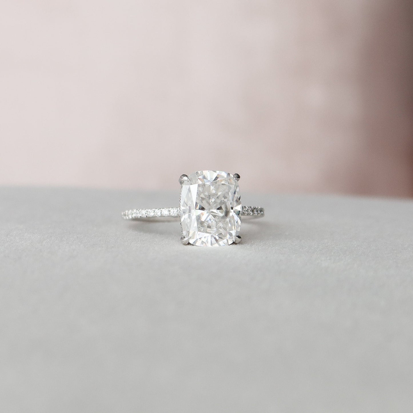 4.0CT Elongated Cushion Cut Hidden Halo Moissanite Diamond Pave Engagement Ring