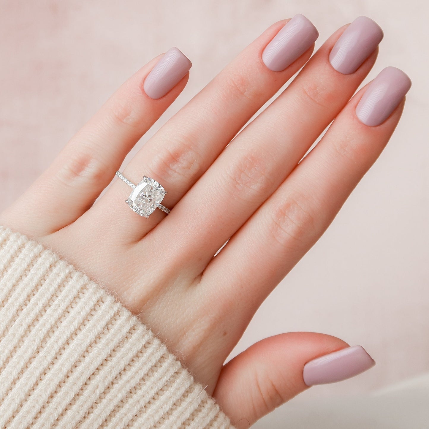 4.0CT Elongated Cushion Cut Hidden Halo Moissanite Diamond Pave Engagement Ring