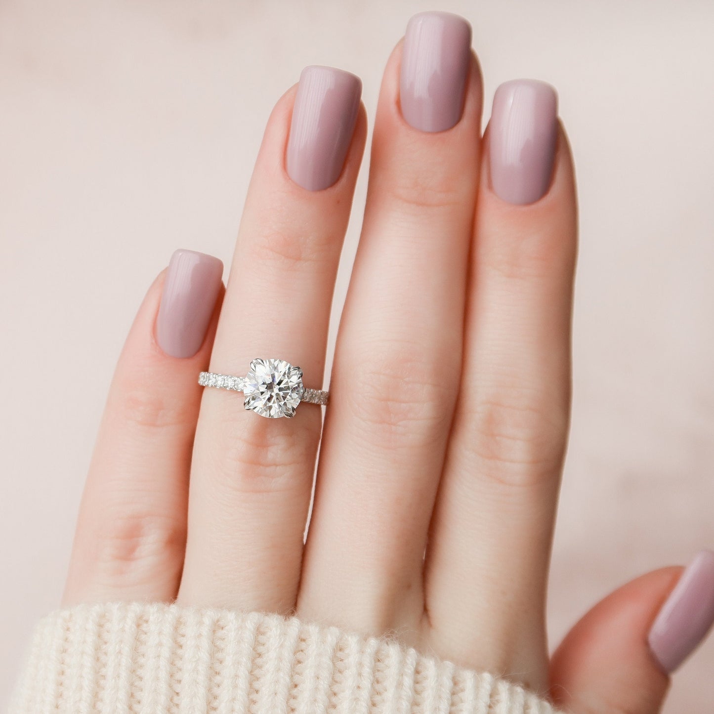 2.0CT Round Cut Moissanite Hidden Halo Engagement Ring