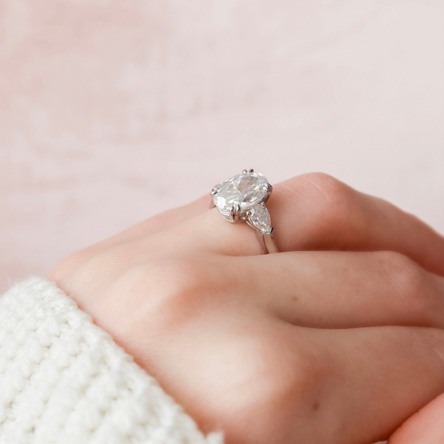 3.5CT Oval Cut Three Stone Moissanite Diamond Engagement Ring