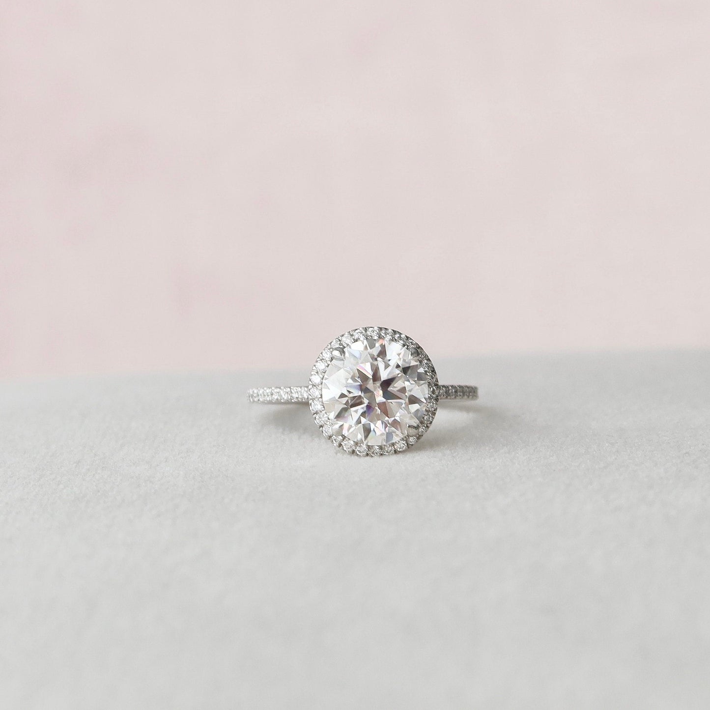 3.0CT Round Cut Halo Moissanite Diamond Pave Engagement Ring