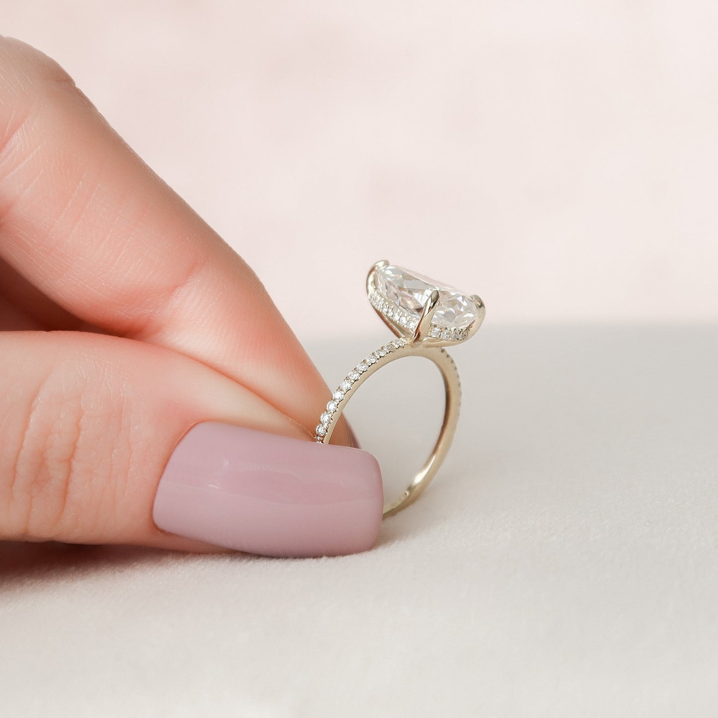 2.50CT Pear Cut Hidden Halo Moissanite Diamond Pave Engagement Ring