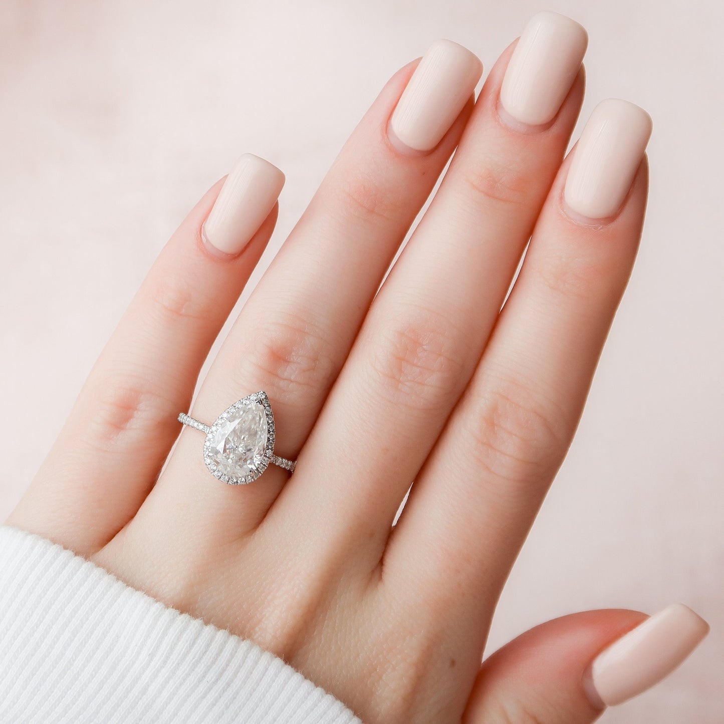 2.50CT Pear Cut Halo Moissanite Engagement Ring
