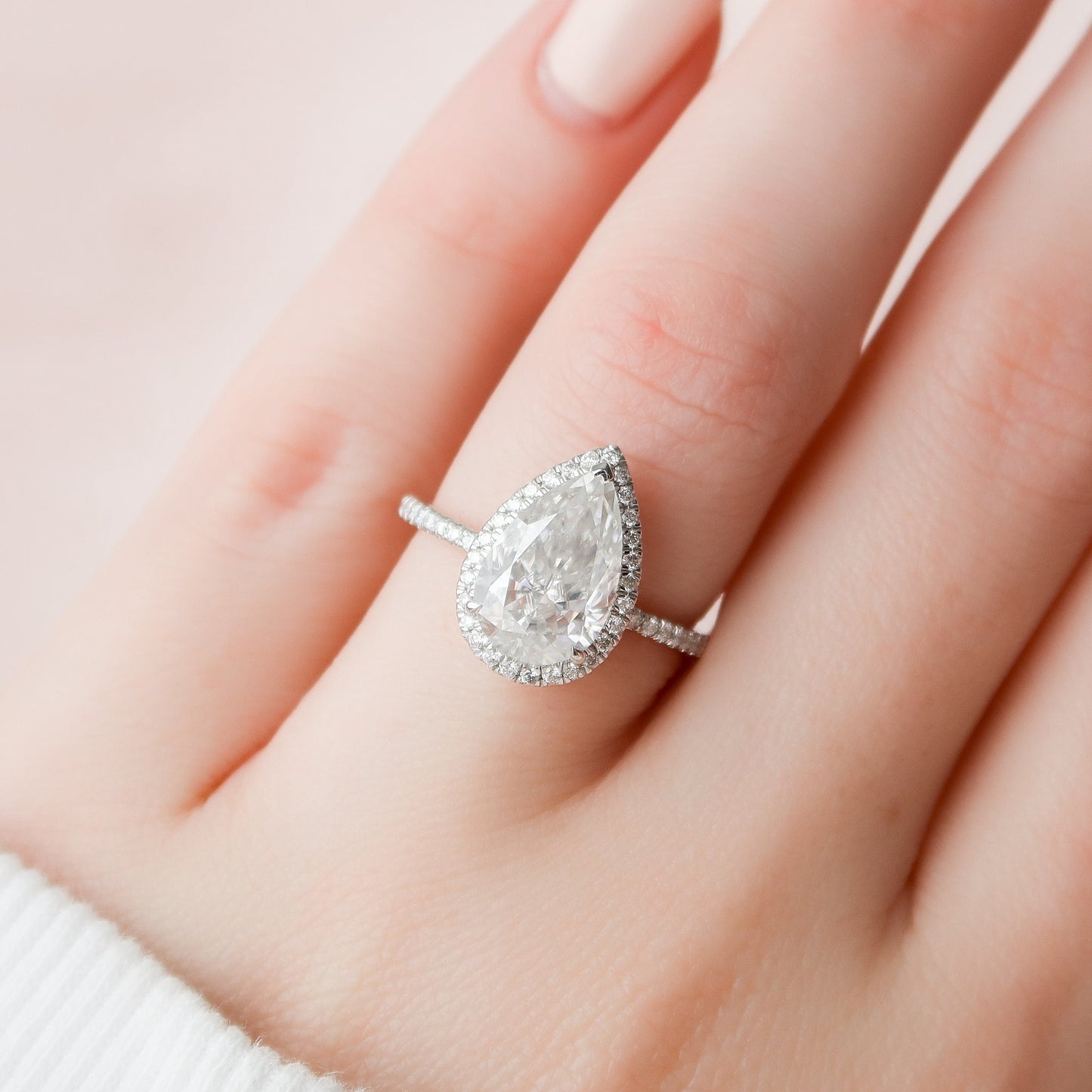 2.50CT Pear Cut Halo Moissanite Engagement Ring