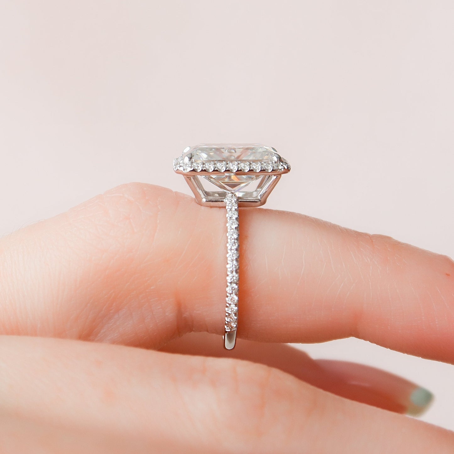 5.0CT Radiant Cut Halo Moissanite Diamond Pave Engagement Ring