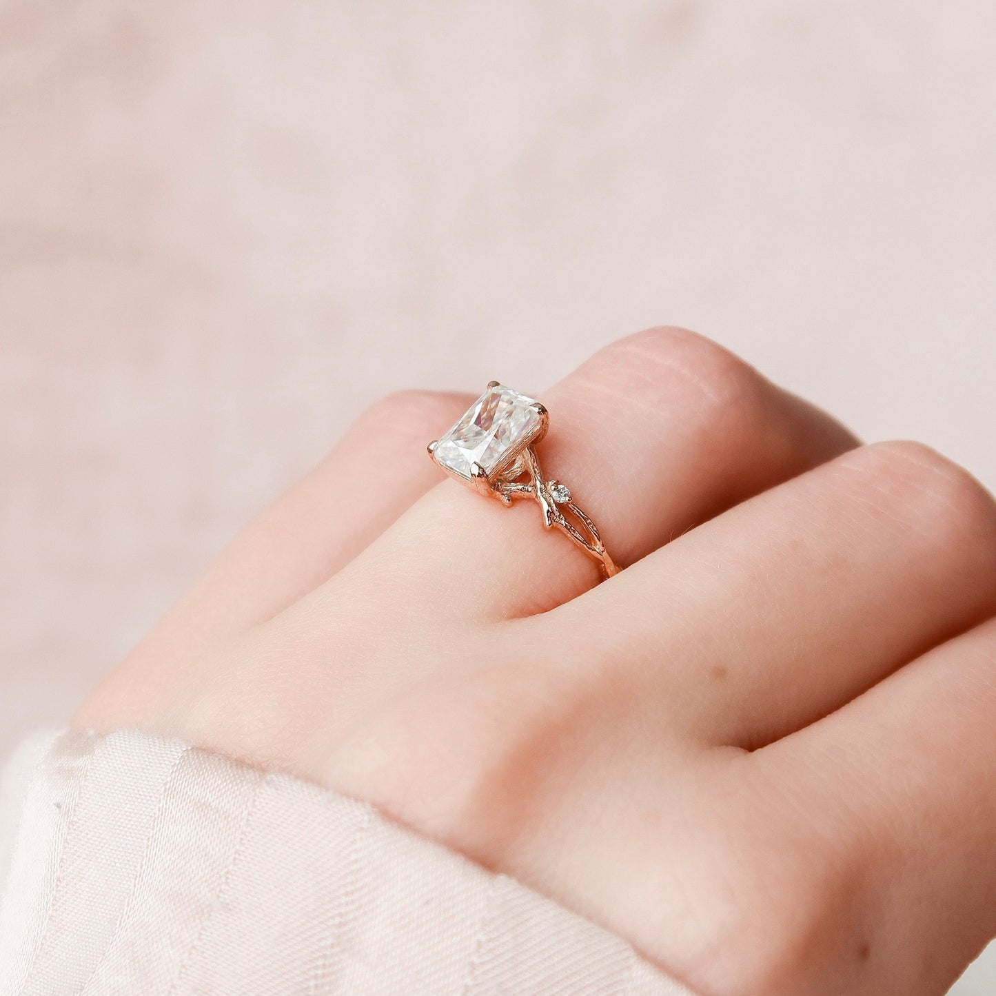 2.0CT Radiant Cut Twig Moissanite Diamond Engagement Ring