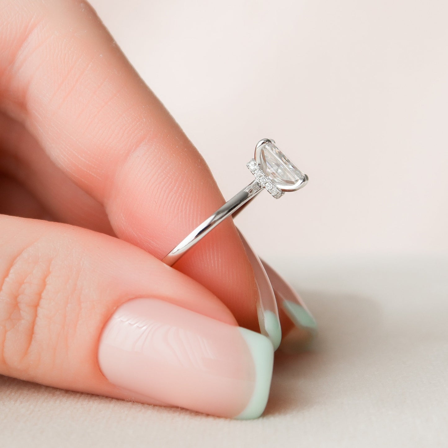 1.50CT Radiant Cut Moissanite Hidden Halo Engagement Ring
