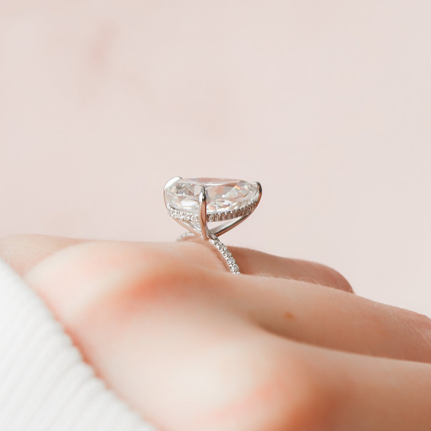 4.50CT Pear Cut Pave Moissanite Diamond Hidden Halo Engagement Ring