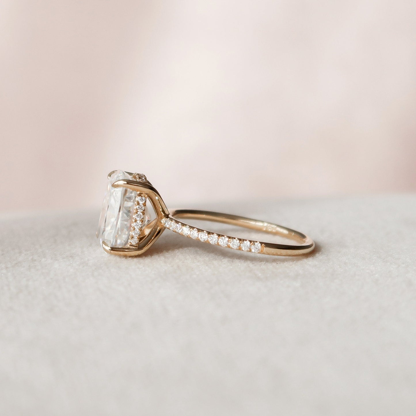 4.0CT Elongated Cushion Cut Hidden Halo Moissanite Diamond Pave Engagement Ring